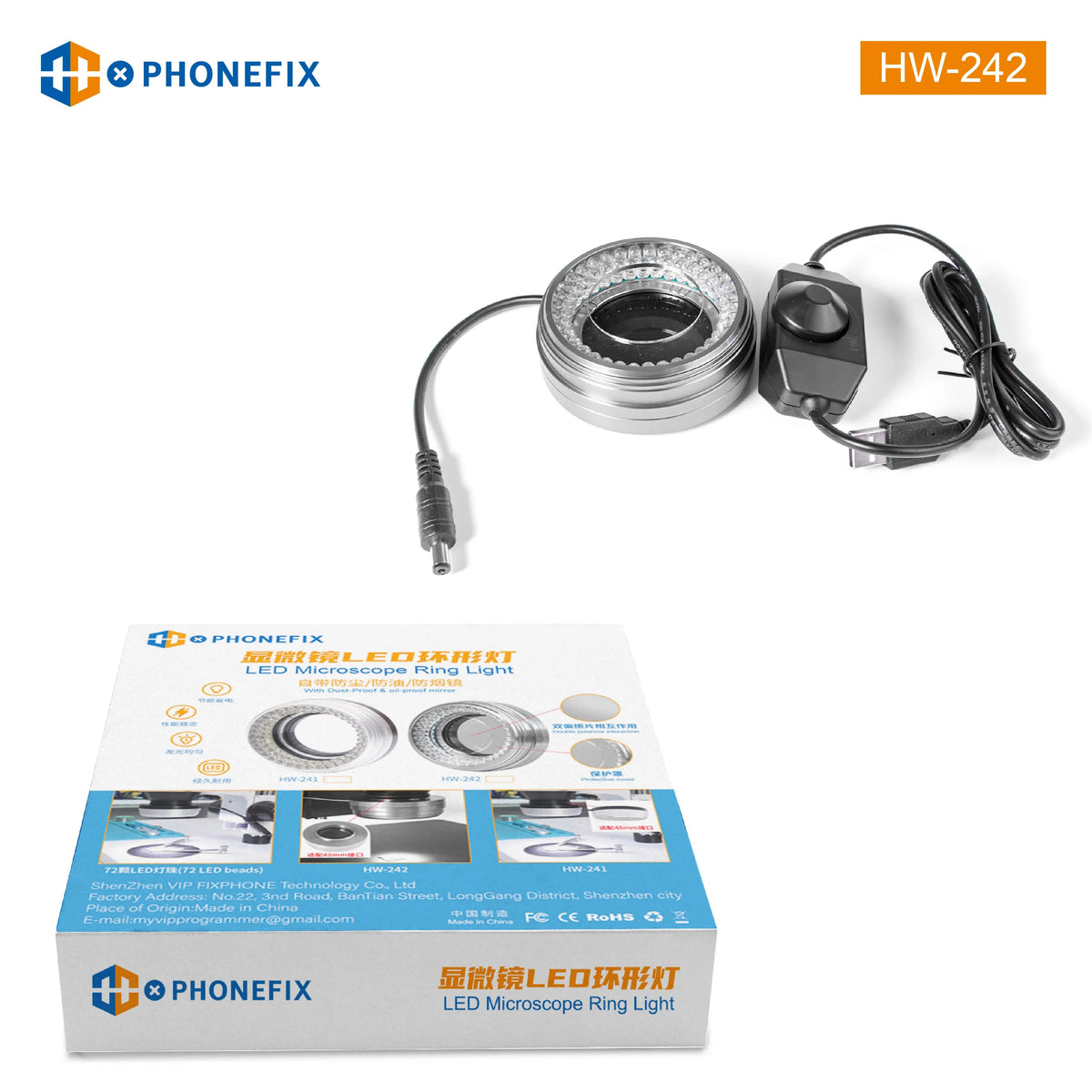 iFixes iL37 Microscope Illuminator by PHONEFIX with polarized ring light and 96 LED lamps for microscope accessories.