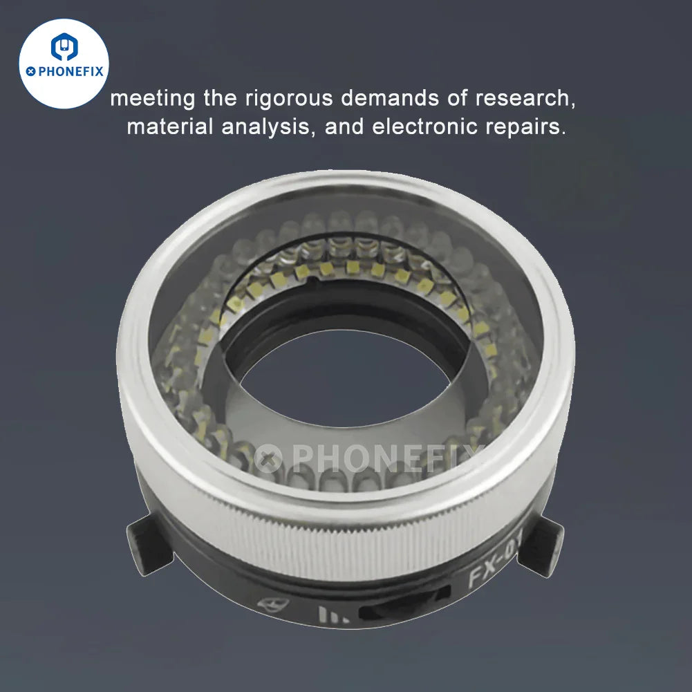 iFixes iL37 Microscope Illuminator with polarized ring light and 96 LED bulbs, compatible with PHONEFIX microscope accessories.