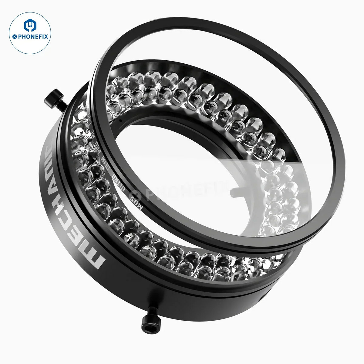 PHONEFIX Mechanic LS720+ adjustable microscope polarization ring lamp with ring attachment for enhanced illumination.