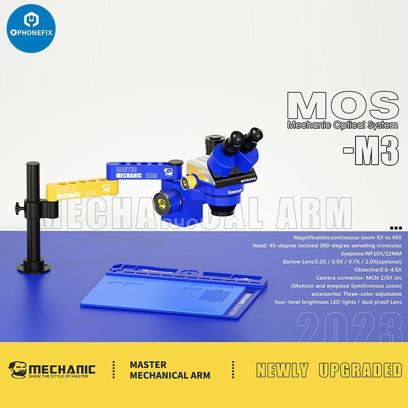 PhoneFix aluminum alloy microscope swing arm bracket for M2 and M3 microscopes, sturdy and adjustable accessory for precise positioning.