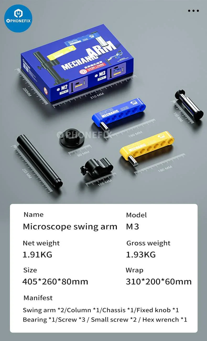 PhoneFix MECHANIC M2 M3 Microscope Swing Arm Aluminum Alloy Bracket for microscope accessories in use or showcase.