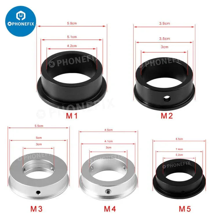 C-mount lens adapter ring for microscope cameras, compatible with 35/40/50/76mm sizes, made by PHONEFIX.