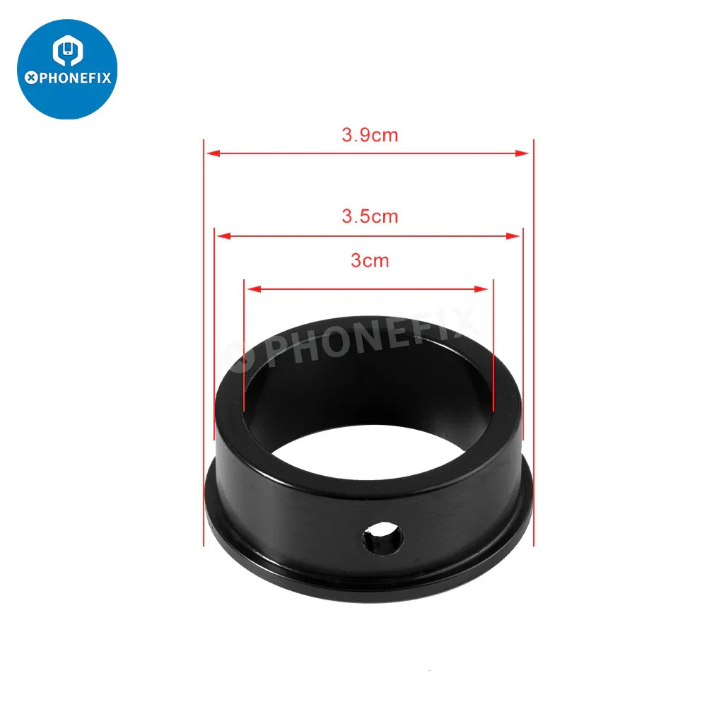 PhoneFix C-mount lens adapter ring for microscope cameras, available in 35mm, 40mm, 50mm, and 76mm sizes, microscope accessories.