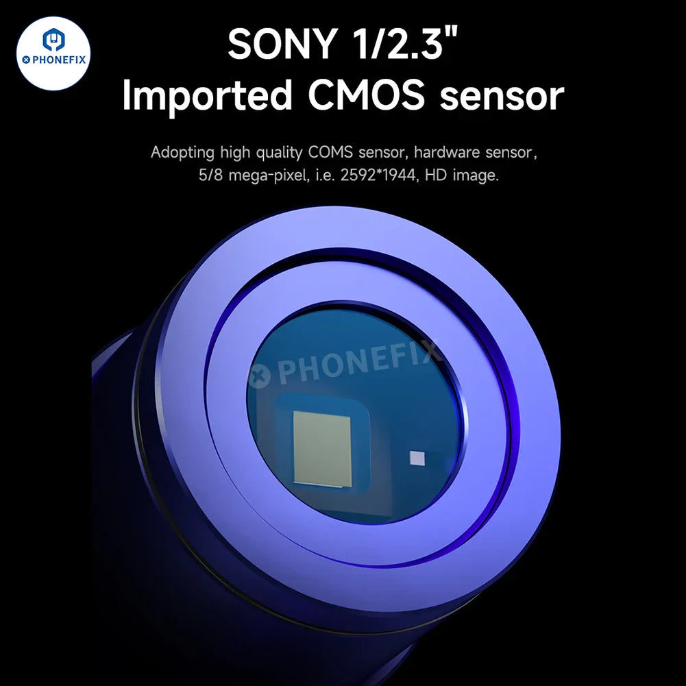 PHONEFIX MECHANIC MEC 4K 2K HD electronic eyepiece camera for stereo microscopes, with adjustable focus and high-resolution imaging.