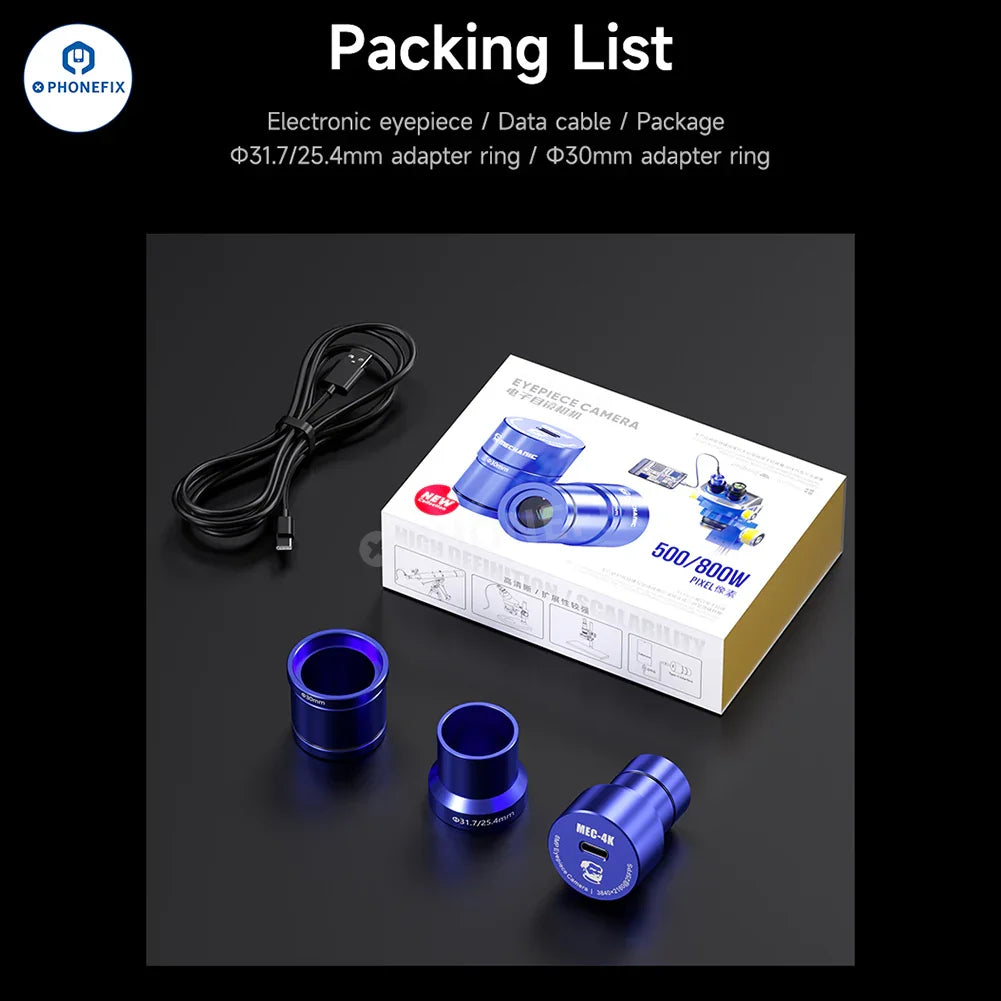 PHONEFIX MECHANIC MEC 4K 2K HD electronic eyepiece camera for stereo microscopes, high-resolution microscope accessory.