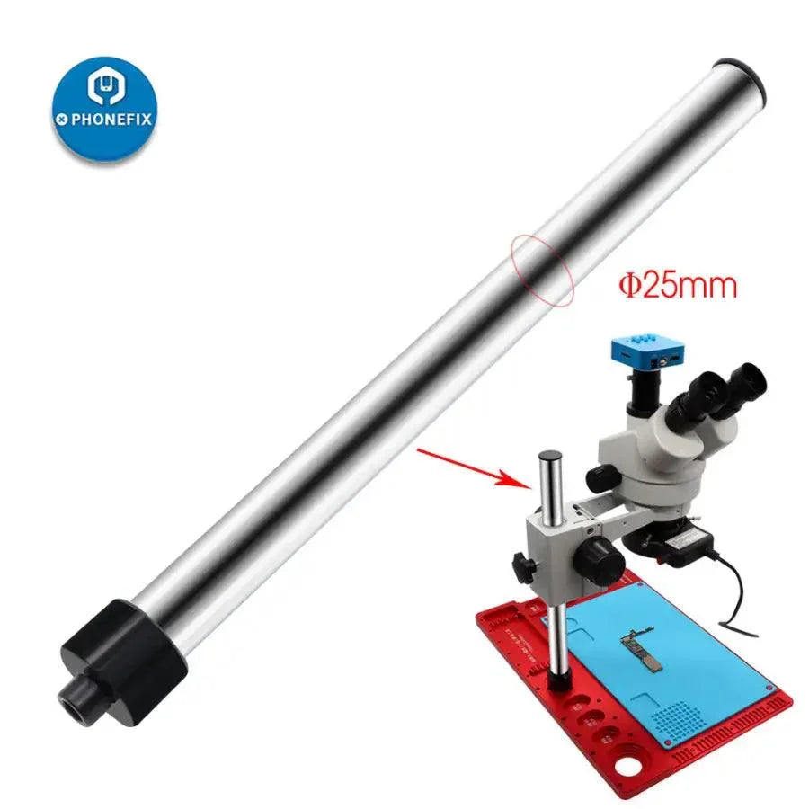 Metal microscope stand pole extension rod for 25mm microscope posts, compatible with PHONEFIX microscope accessories.
