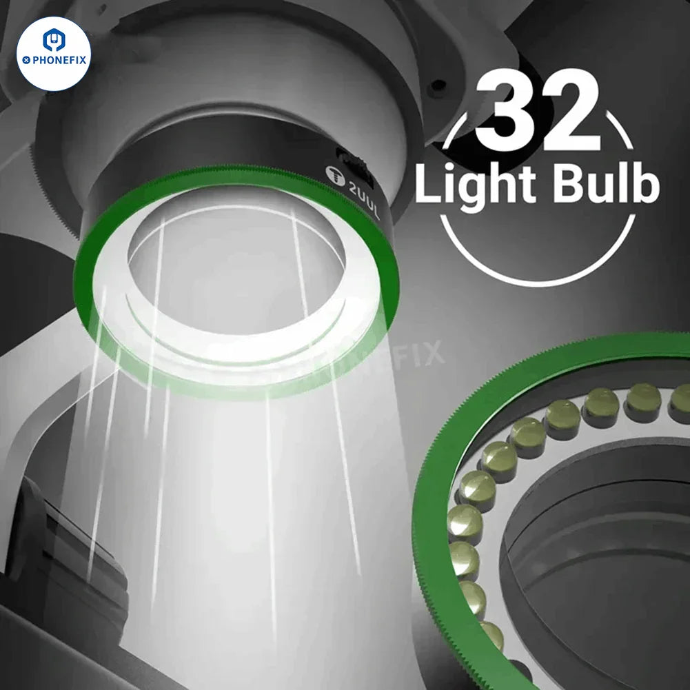 PHONEFIX 2UUL Anillo de luz LED polarizada ajustable para microscopio, con brillo y polarización ajustables.