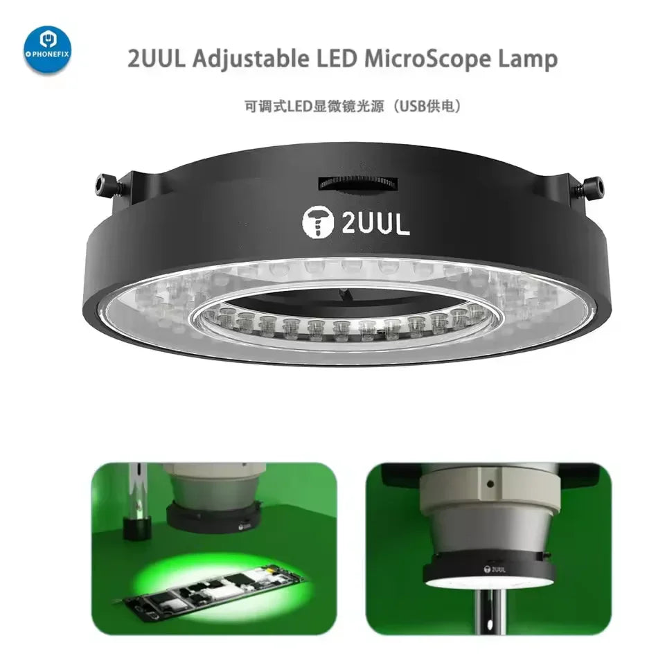 Anillo de luz LED polarizado ajustable Phonefix 2UUL para microscopios, accesorio para microscopio con iluminación brillante y uniforme para una visualización detallada.