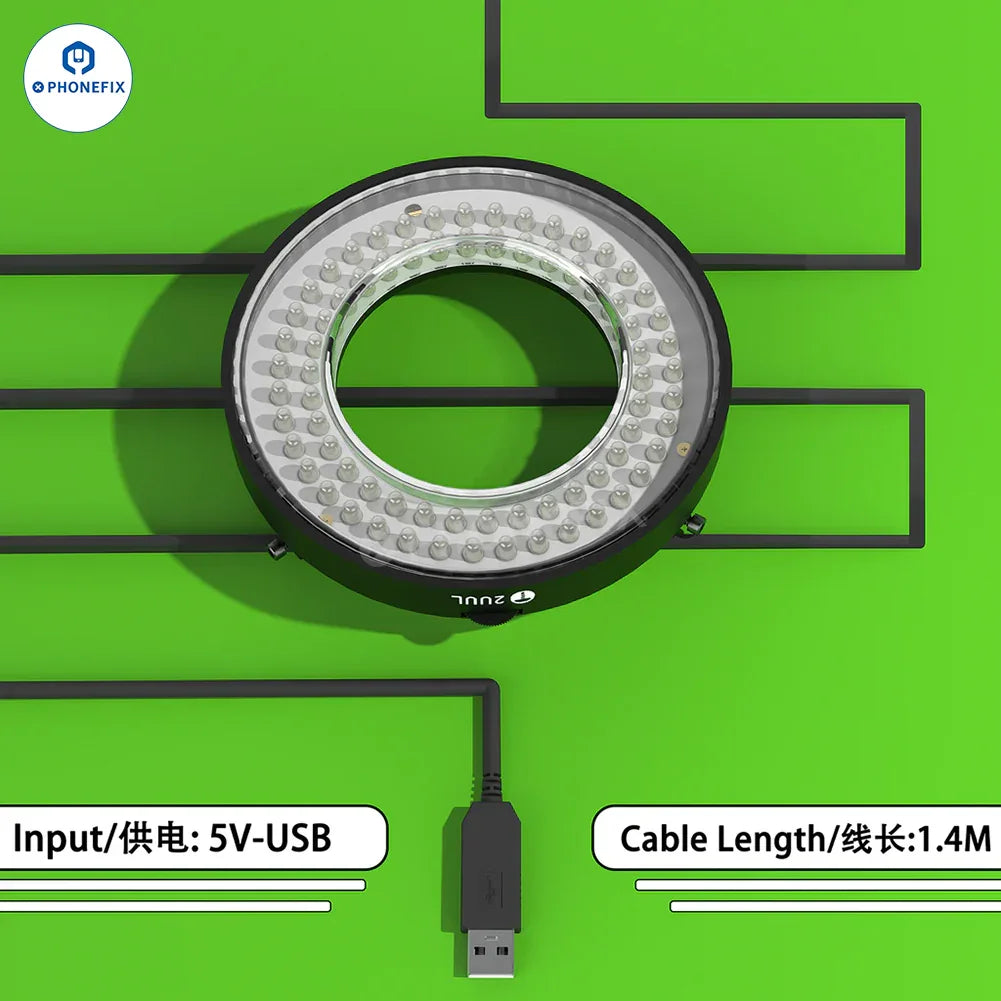 Anillo de luz LED polarizado ajustable para microscopios, compatible con los accesorios para microscopio PHONEFIX 2UUL, que proporciona una iluminación brillante y uniforme.