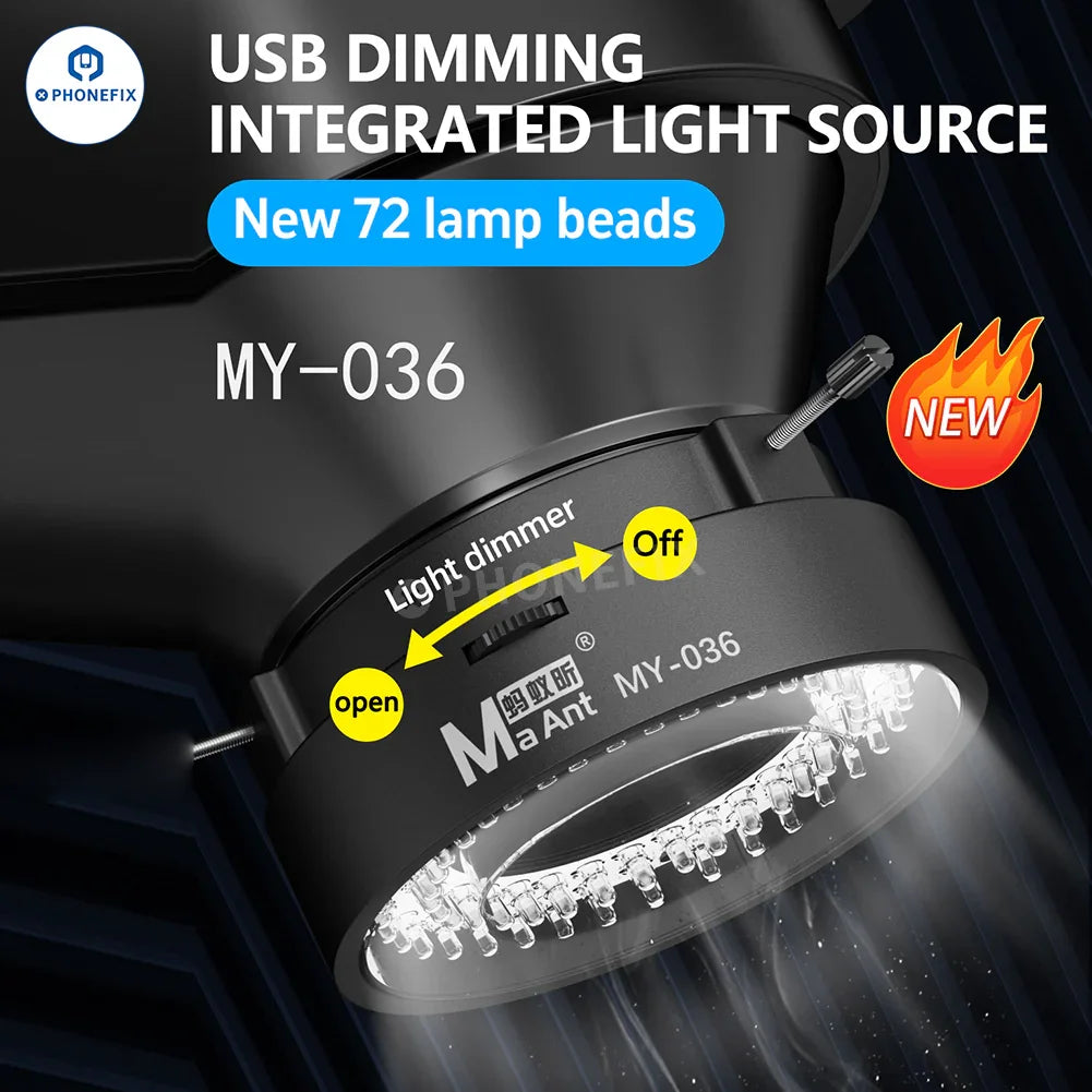PHONEFIX MaAnt 72/96/144 LED Microscope Ring Light accessory, designed for enhanced illumination during microscopy.