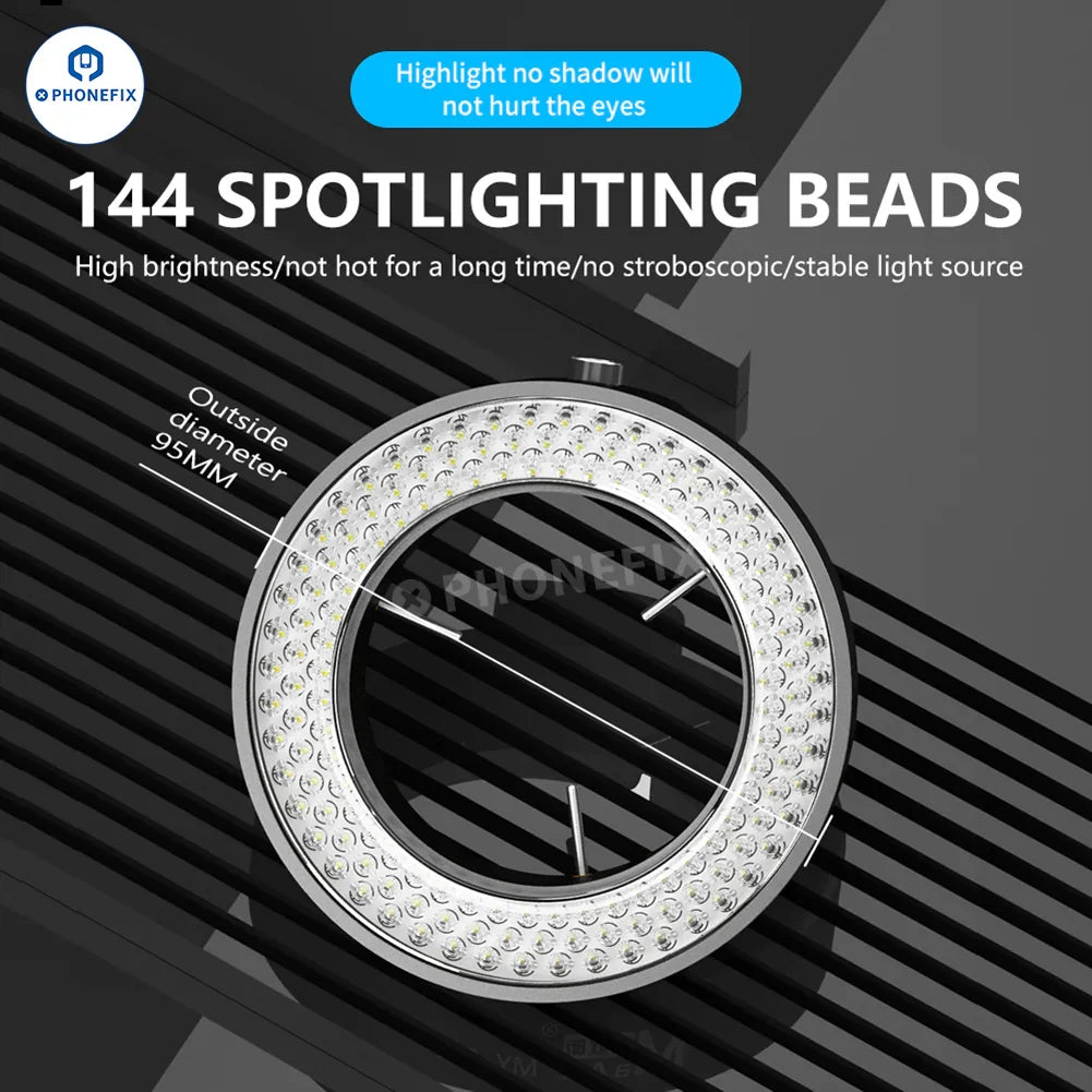 Phonefix MaAnt microscope ring light with 72, 96, or 144 LED bulbs, designed for microscope accessories and enhanced illumination.