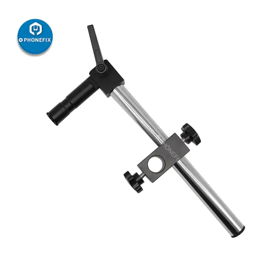 Industrial microscope base platform with double arm rotating bracket from PHONEFIX, designed for stable microscopy setup.