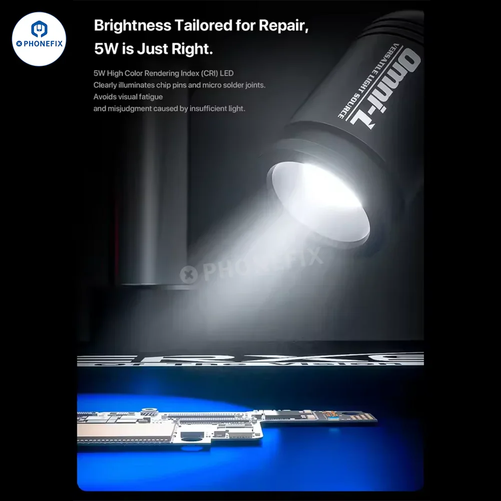 PHONEFIX MECHANIC Omni-L Microscope Universal Light Source with oblique lighting for enhanced microscopic illumination.