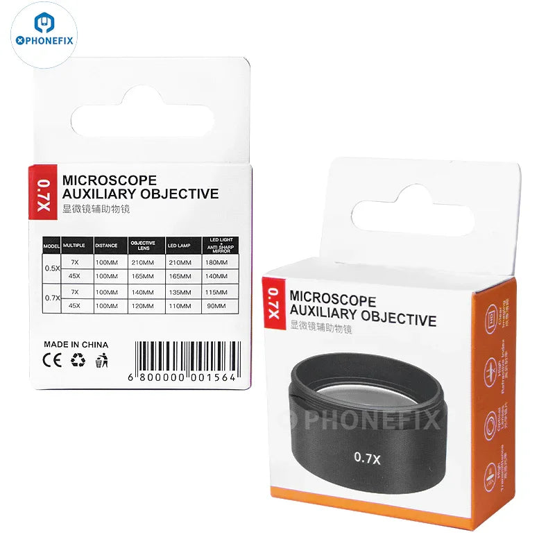 Objectif auxiliaire de microscope Phonefix RF4 0.7X, lentille de Barlow pour un grossissement et une clarté améliorés en microscopie.