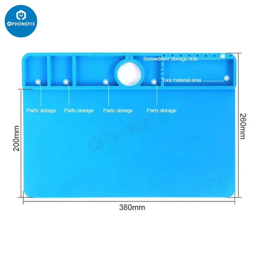 PhoneFix microscope base pad maintenance platform mat for PCB soldering repair, providing stable support during electronic component work.