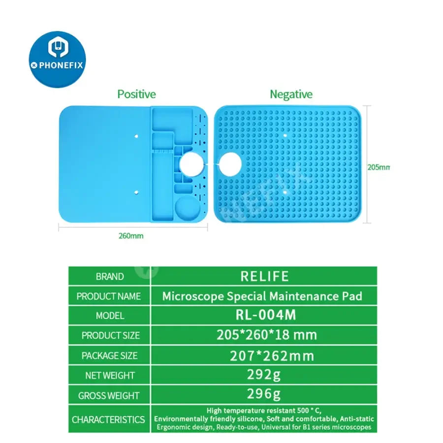 PhoneFix microscope base pad, maintenance platform mat for PCB soldering repair, durable silicone surface for precise work.