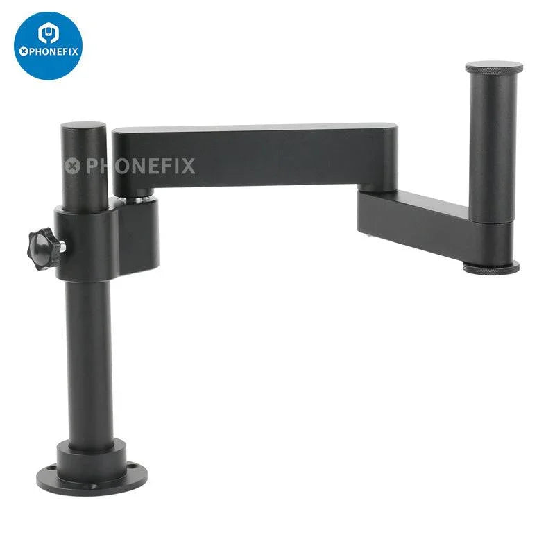 PhoneFIX articulating arm clamp for microscope, adjustable holder with 50/76mm focusing support, microscope accessory bracket.