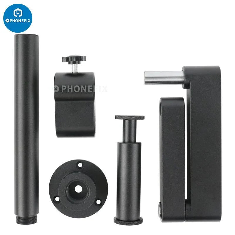 PhoneFix articulating arm clamp for microscopes, 50/76mm focusing holder, adjustable microscope accessory for stable positioning.