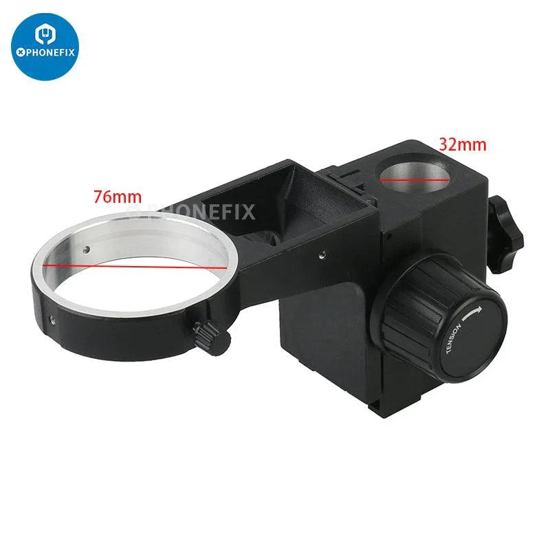 PhoneFix articulating arm clamp for microscope brackets, adjustable focusing holder with 50/76mm screw fixing stand for microscope accessories.