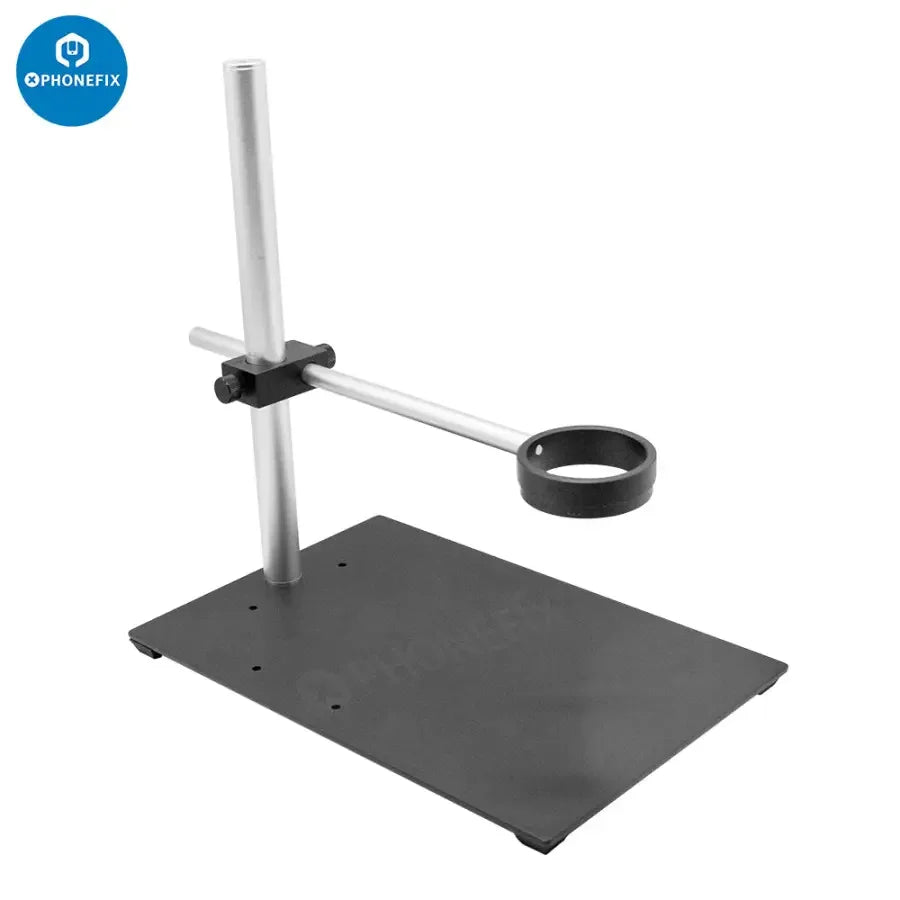 PhoneFix dual arm boom stand for microscope cameras, adjustable metal holder set for secure positioning of microscope accessories.
