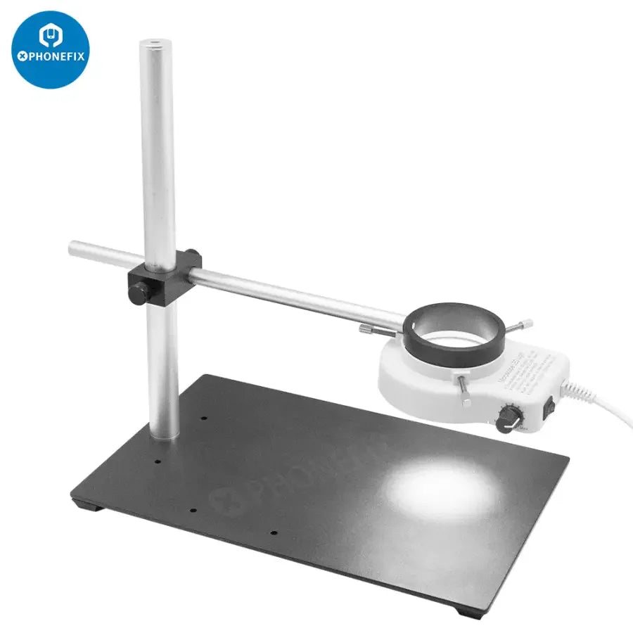 PHONEFIX dual arm boom stand for microscope camera, adjustable metal holder set for secure positioning of microscope accessories