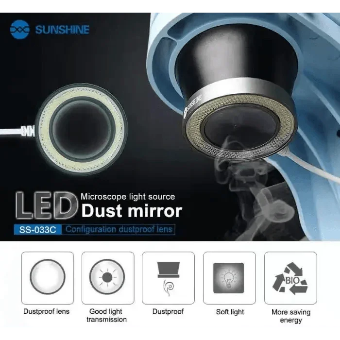 Phonefix 2-in-1 USB LED adjustable light and dust-proof mirror for microscopes, microscope accessory with illumination and mirror features.