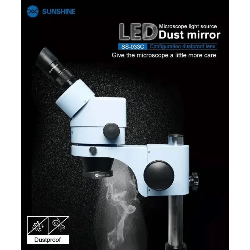 PhoneFix 2-in-1 USB LED adjustable light and dust-proof mirror accessory for microscopes, providing enhanced illumination and mirror clarity.