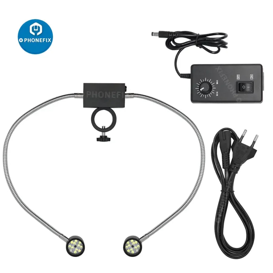 Adjustable LED ring side light illuminator lamp for stereo microscope, compatible with PHONEFIX microscope accessories.