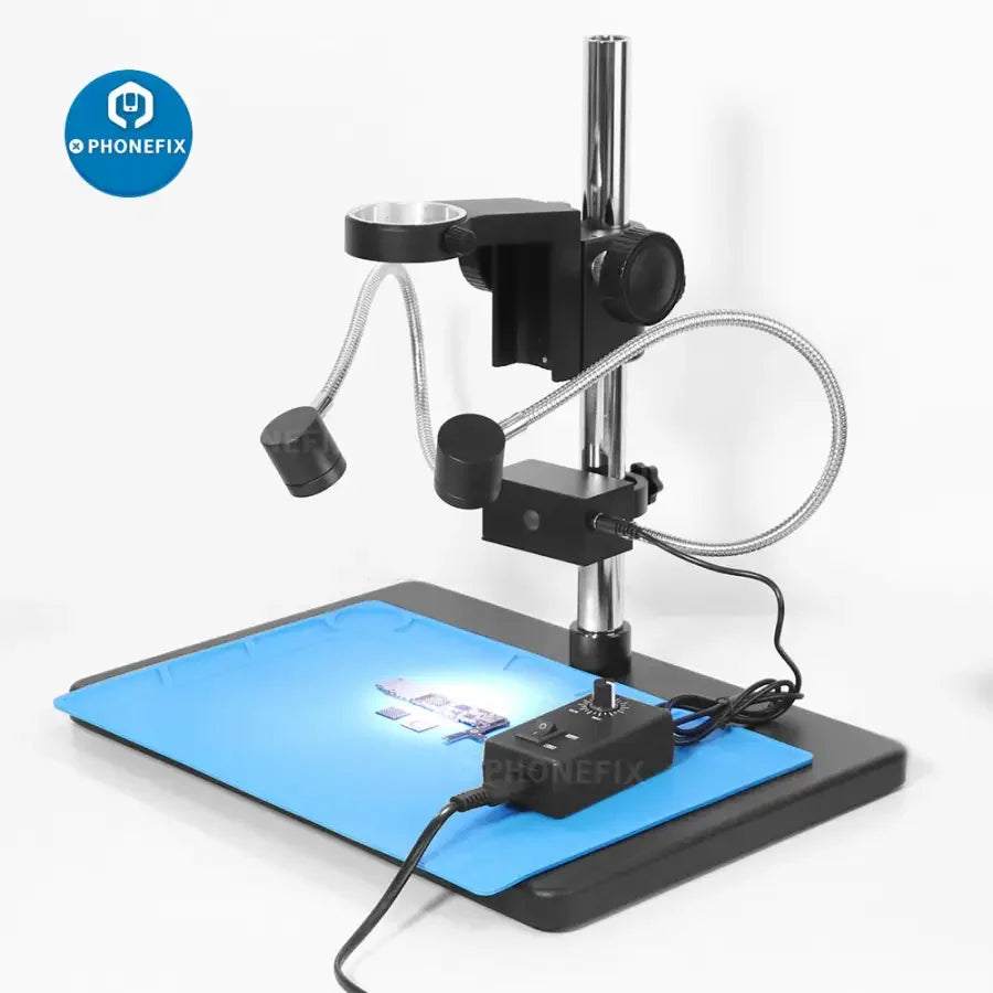 Adjustable LED ring side light illuminator lamp for stereo microscope, designed as a microscope accessory by PHONEFIX.