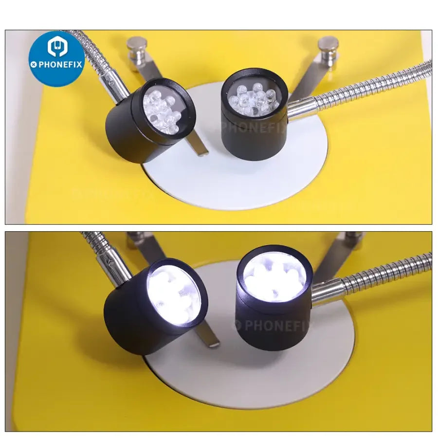 Adjustable LED ring side light illuminator lamp for stereo microscope, showing flexible lighting for detailed microscopic viewing.