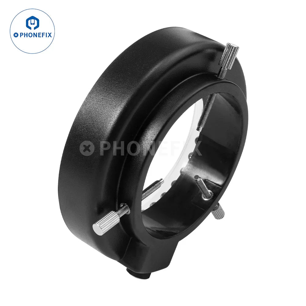 Purple LED UV light ring lamp for microscopes, adjustable brightness, microscope accessory by PHONEFIX, ideal for detailed viewing.