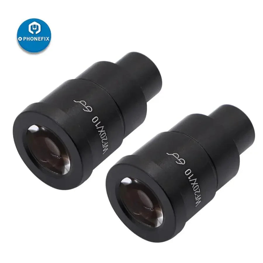 PhoneFix WF 10X 20X super widefield trinocular microscope eyepieces set, 30mm diameter, for high-quality microscopy observation.