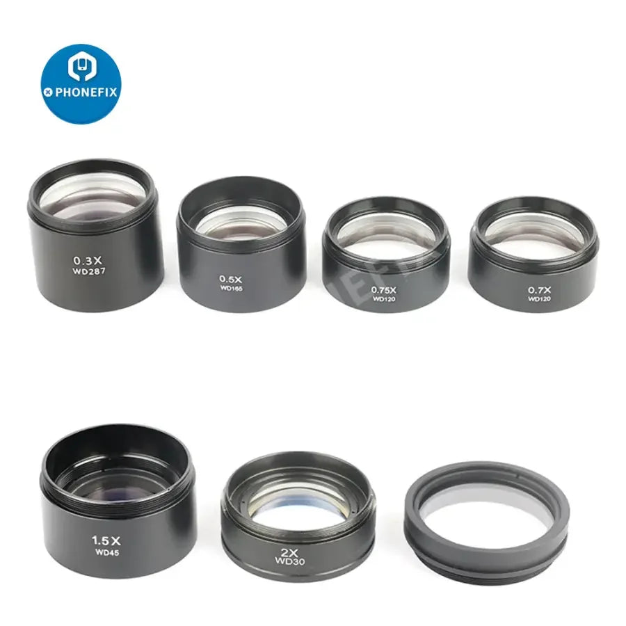 PhoneFix wide field eyepiece lens for stereo microscopes, available in WF10X, 15X, 20X, 25X, 30X magnifications, with 22mm diameter.