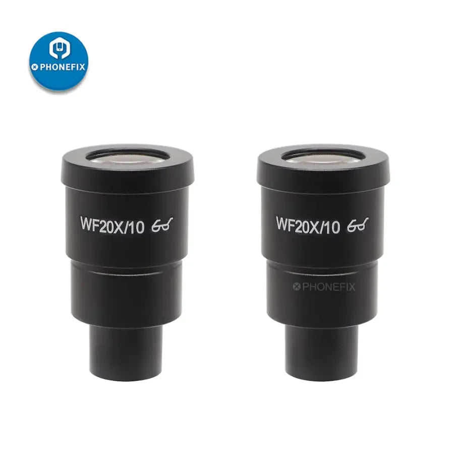 PhoneFix wide field eyepiece lens for stereo microscopes, available in WF10X, WF15X, WF20X, WF25X, and WF30X magnifications.