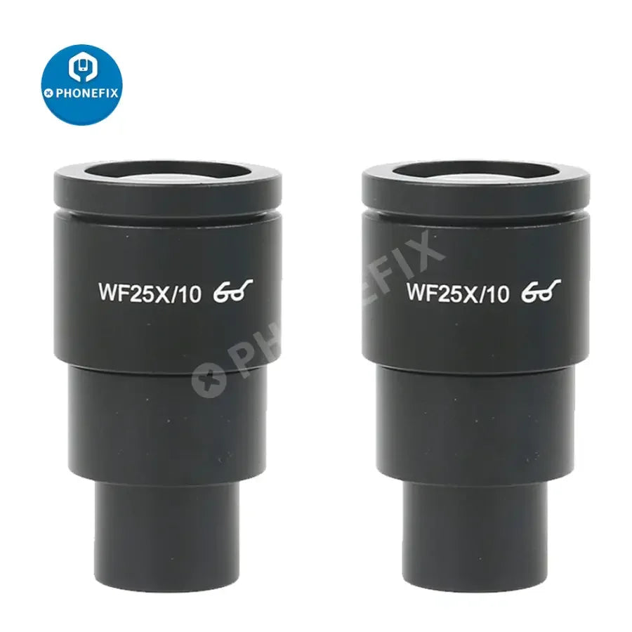 PhoneFix wide field eyepiece lens for stereo microscope, available in WF10x, WF15x, WF20x, WF25x, and WF30x magnifications.