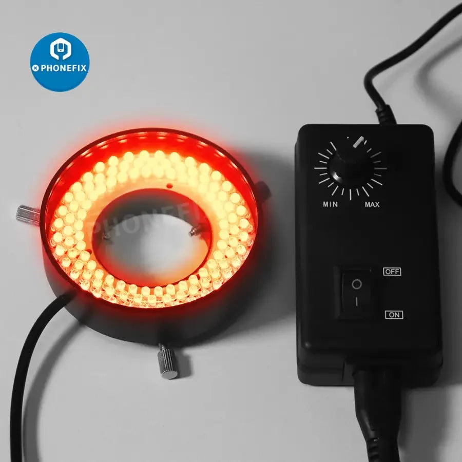 PHONEFIX microscope 108 LED ring light with 41mm multicolored illuminator lamp, ideal for enhancing microscope illumination.