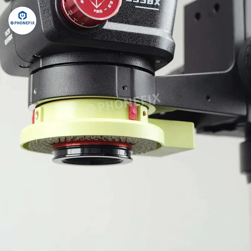 Soporte de brazo oscilante para microscopio YCS con fuente de luz anular de 144 LED, accesorio para microscopio que mejora la iluminación.