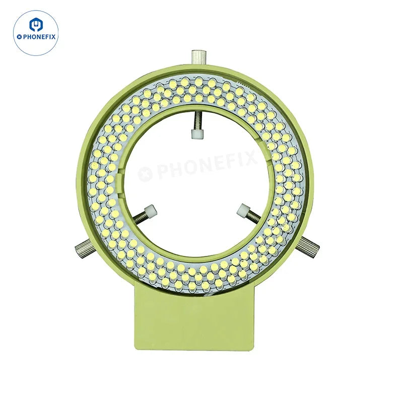 Soporte de brazo oscilante para microscopio PHONEFIX YCS con luz anular de 144 LED para accesorios de microscopio, ajustable y fácil de instalar.