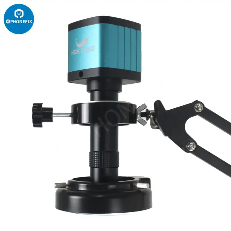 Ensemble caméra et microscope numérique industriel PhoneFix 48MP 4K avec objectif 130X permettant une vue rapprochée détaillée d'échantillons microscopiques.