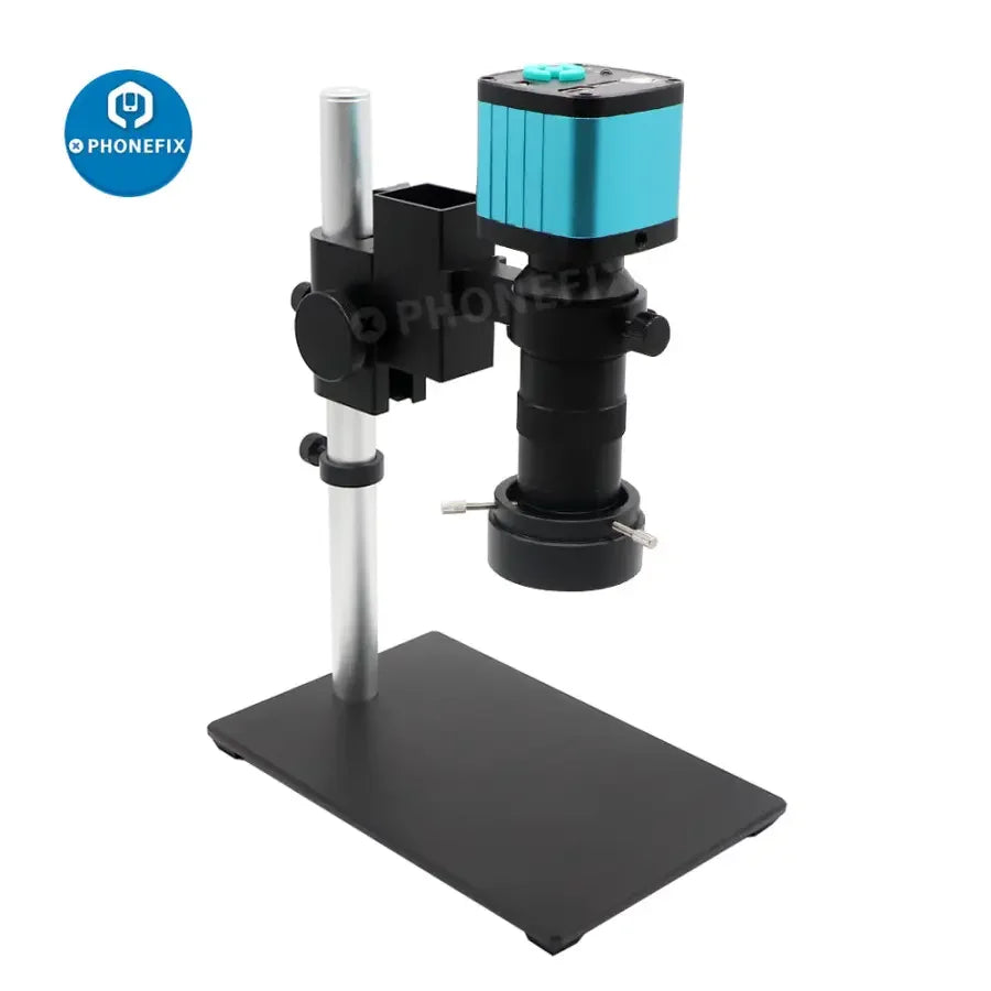 PhoneFIX 48MP 4K HDMI USB microscope camera with C-mount lens, featuring 180x and 130x magnification for detailed viewing.