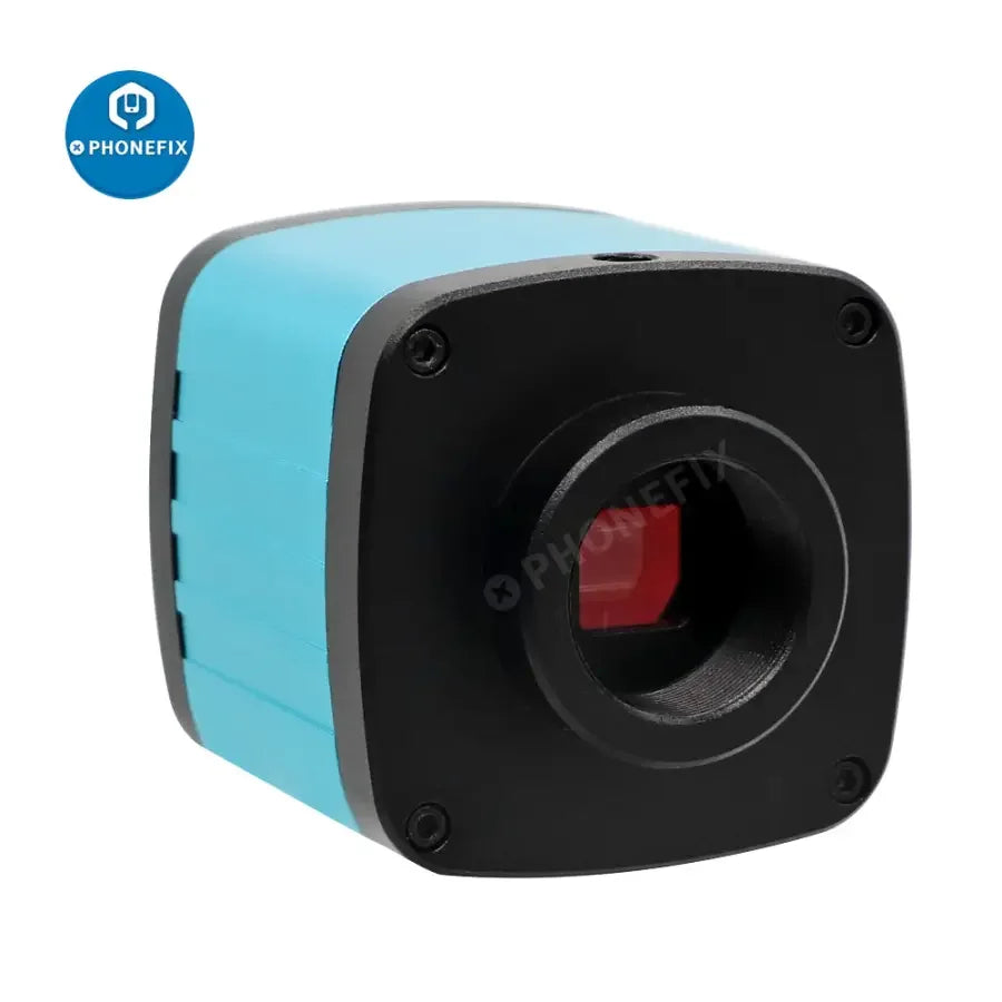 PHONEFIX 48MP 4K HDMI USB Microscope Camera with C-mount lens, showing detailed view through the microscope setup.