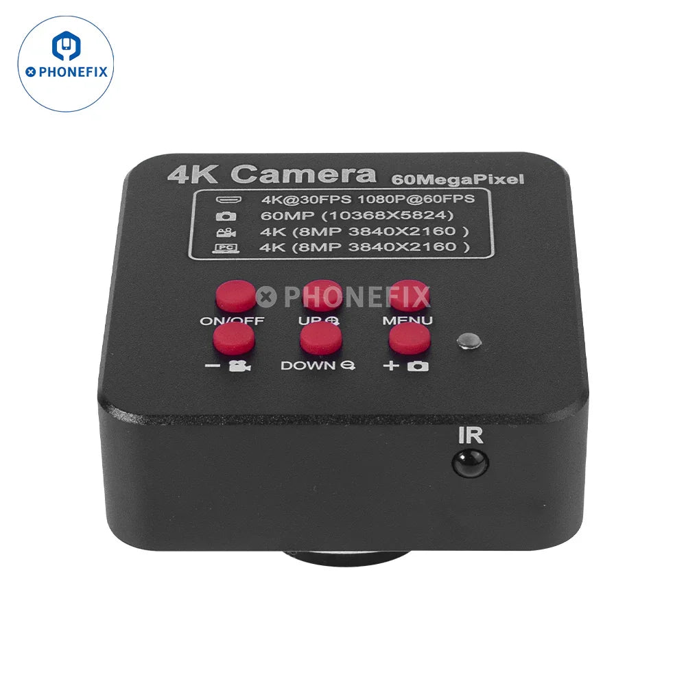 Cámara para microscopio PHONEFIX 4K 60MP Ultra HD con lente de montura C, conectividad HDMI y USB para microscopios estereoscópicos.