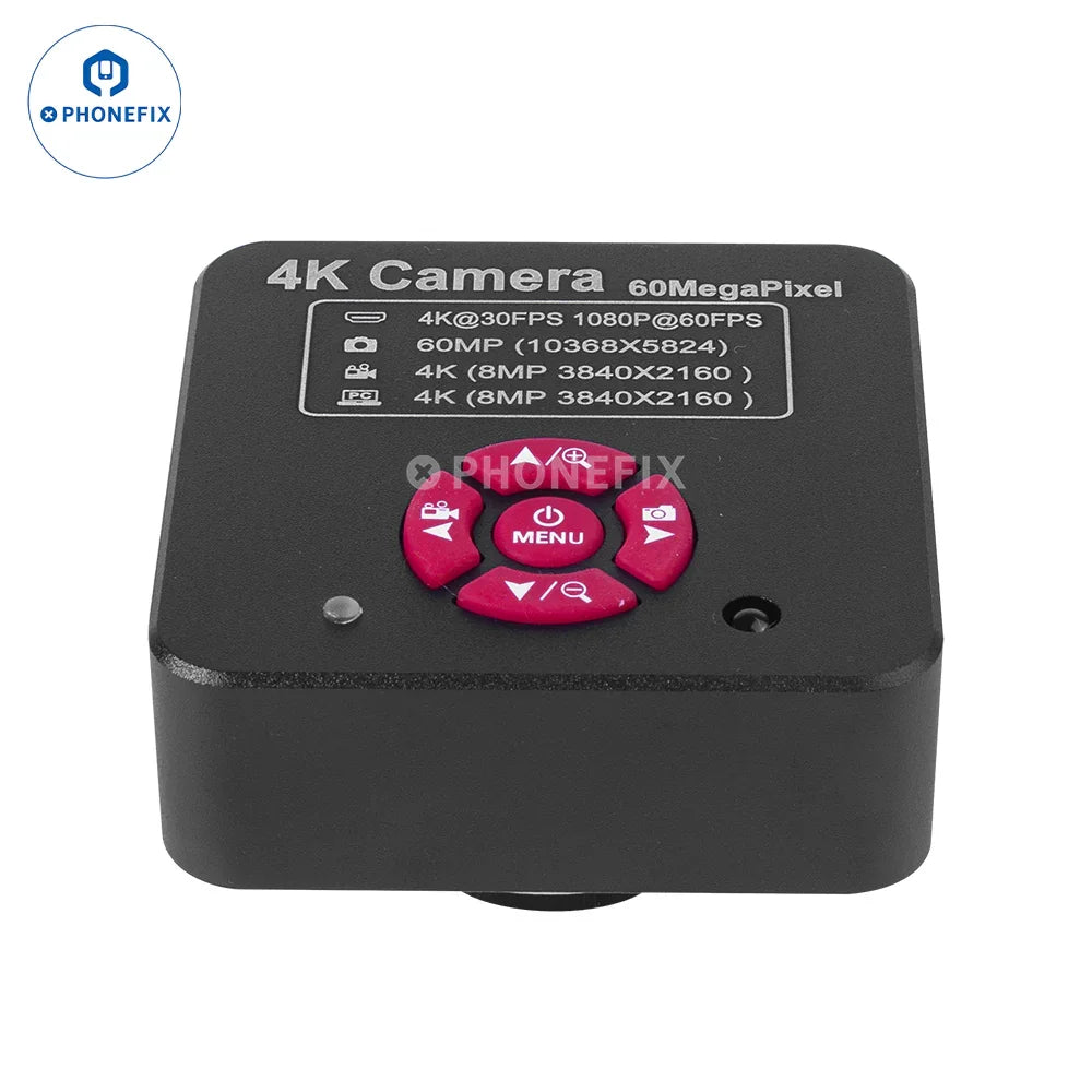 Cámara para microscopio PHONEFIX 4K 60MP Ultra HD con lente de montura C para microscopios estereoscópicos, con conectividad HDMI y USB.