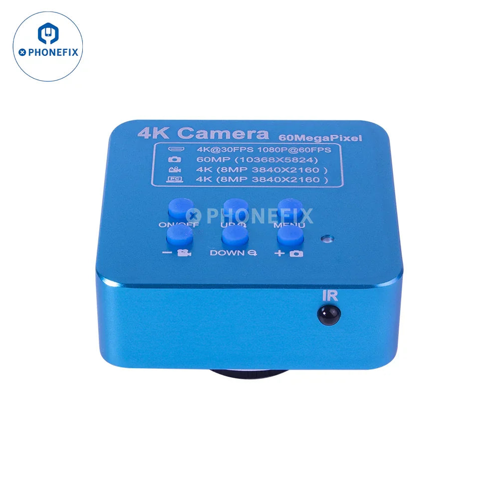 Cámara para microscopio PHONEFIX 4K 60MP Ultra HD con montura C, conectividad HDMI y USB, diseñada para microscopios estereoscópicos.