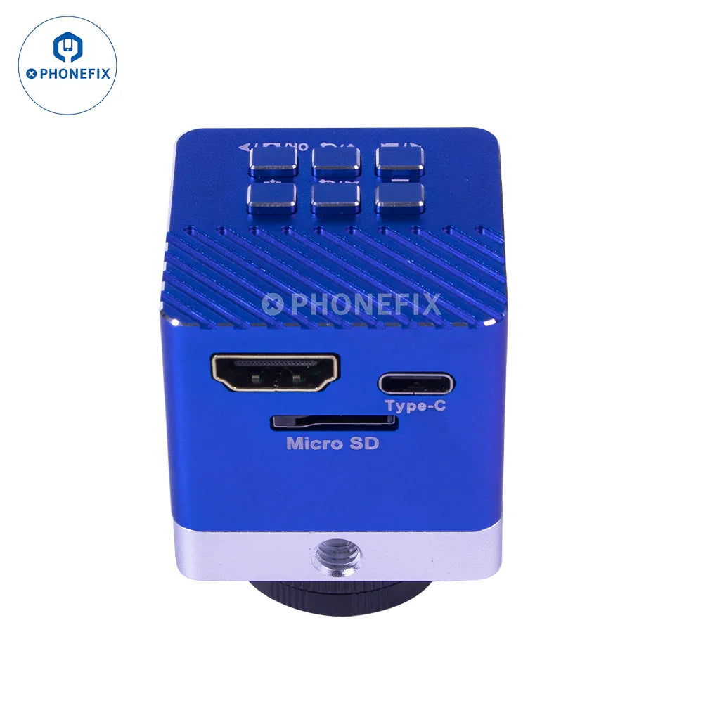 Cámara de microscopio PHONEFIX 4K 60MP Ultra HD con lente de montura C, interfaces HDMI y Tipo-C para imágenes de microscopio estereoscópico.
