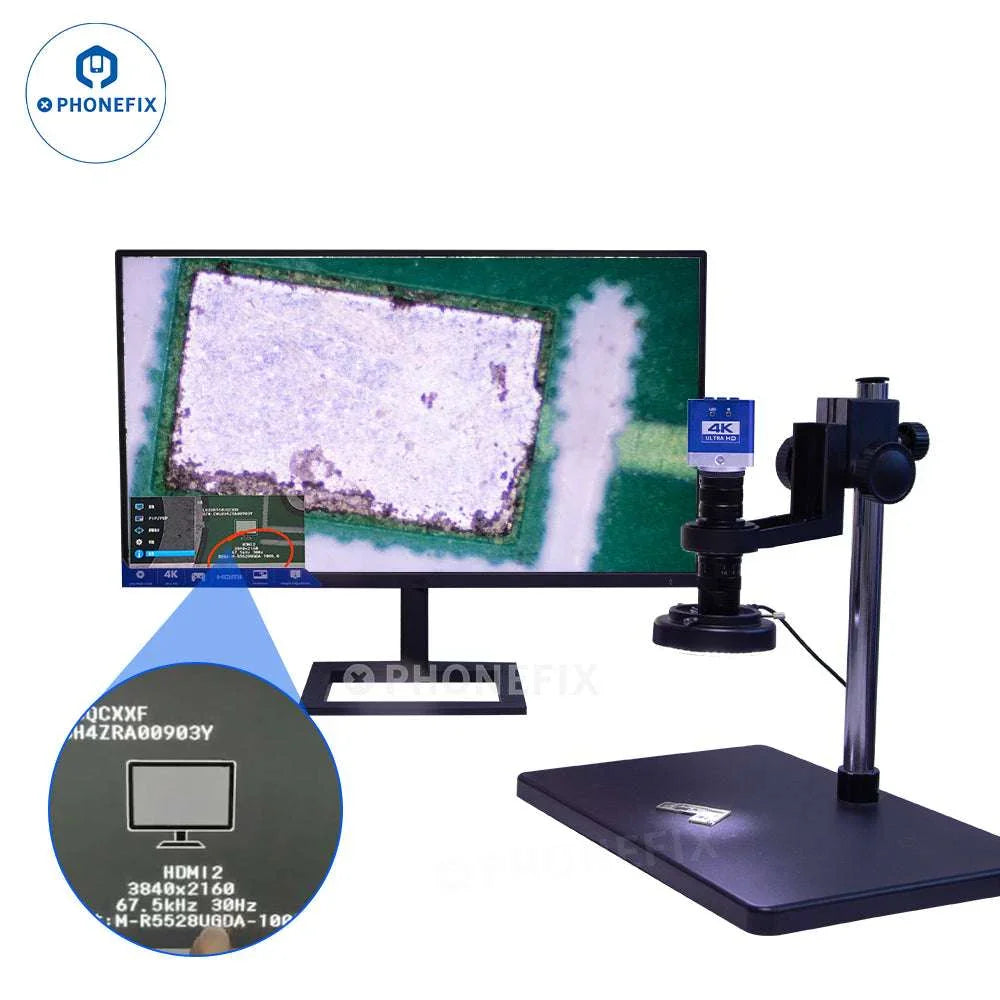 PHONEFIX 4K 60MP Ultra HD microscope camera with C-mount lens for stereo microscopes, capturing detailed high-resolution images.