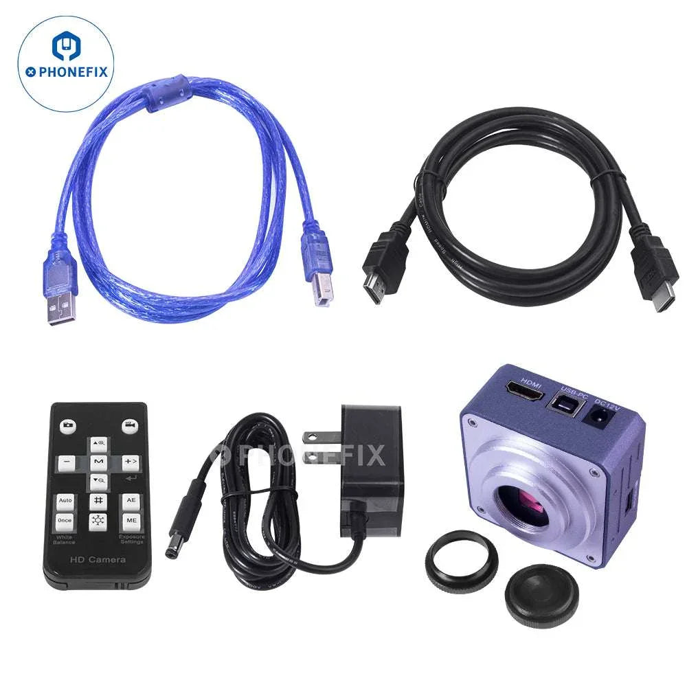 Cámara para microscopio PHONEFIX 4K 60MP Ultra HD con lente de montura C, diseñada para microscopios estereoscópicos, que captura imágenes detalladas de alta resolución.