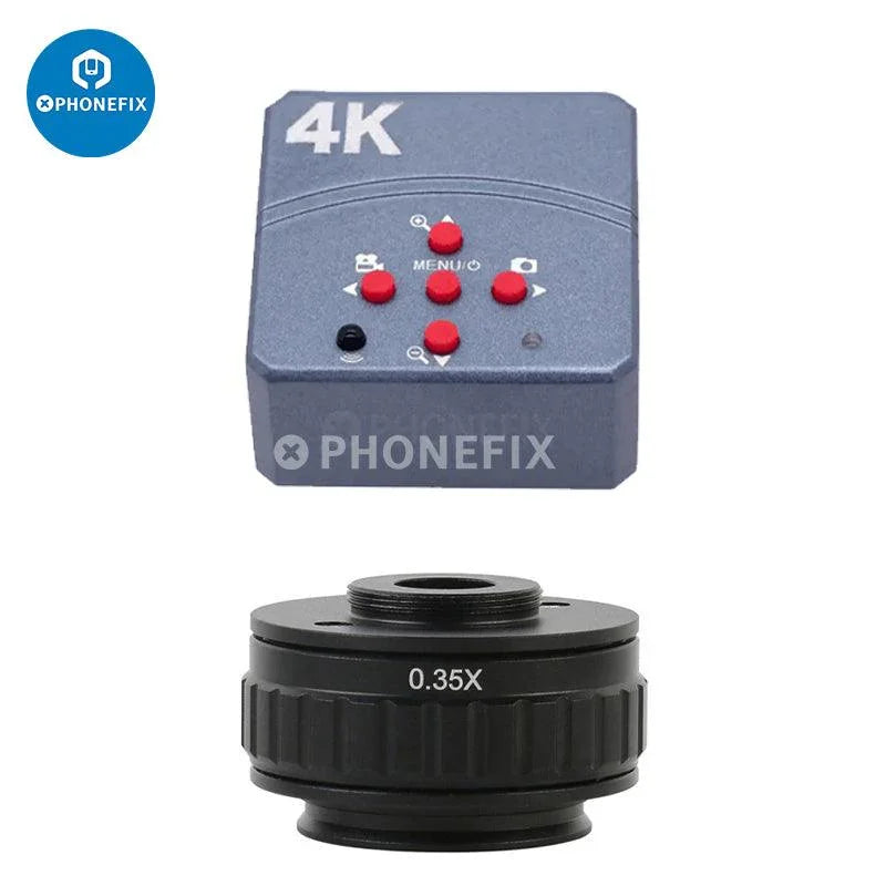 PHONEFIX 4K HDMI industrial microscope camera with trinocular stereo microscope and 90x zoom for detailed digital imaging.