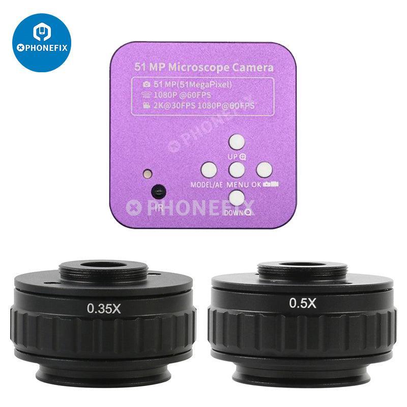 PHONEFIX 4K HDMI industrial microscope camera with trinocular stereo setup and 90x zoom for detailed digital imaging and repair work.
