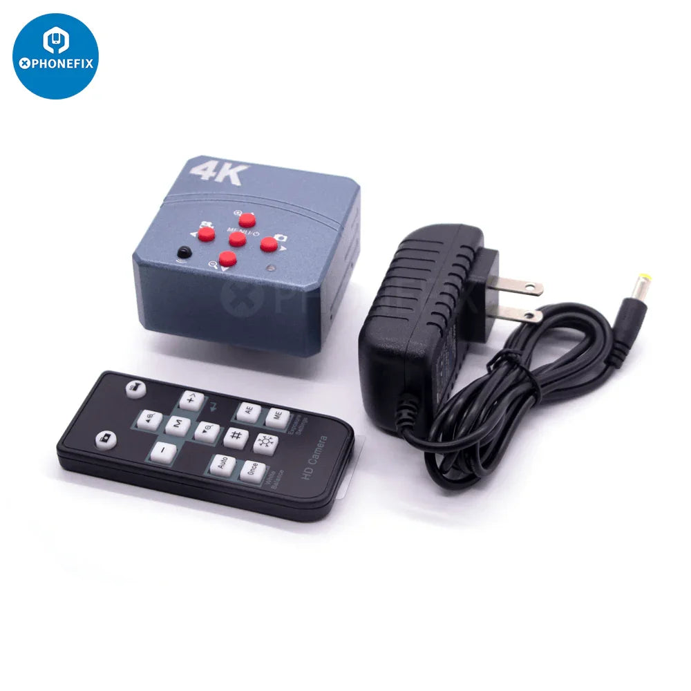 PHONEFIX 4K HDMI industrial microscope camera with 90x zoom, trinocular stereo design, ideal for detailed inspection and repair work.